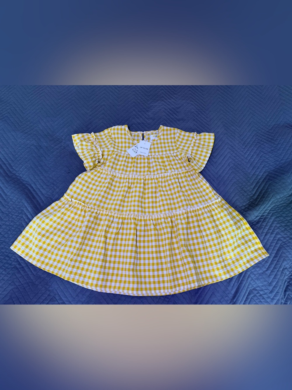 NWT Up Yo Eb girls yellow gingham tiered dress ruffle flutter sleeve size 6t